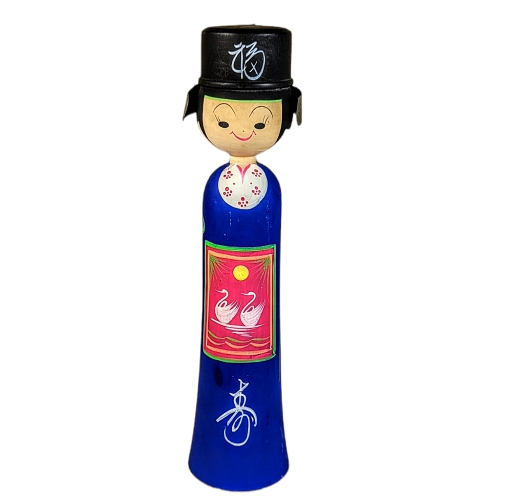 Vintage Wood Kokeshi Doll Korean 9.5 in Hand Painted